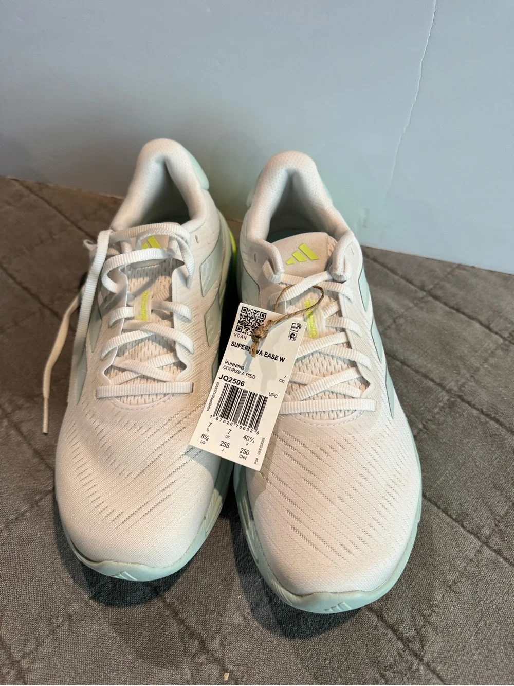 NWT! adidas Supernova Ease White Sneakers with Mint and Neon Yellow Accents